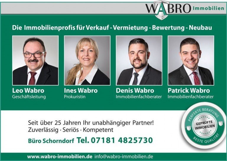 Wabro_Immo-Team Schorndorf , W�rtt Erdgeschosswohnung *Zu sp�t!-KV-beurkundet-!* 2 Zi.-EG-ETW, Terrasse, Gartenanteil! Sonniges Wohnen pur!